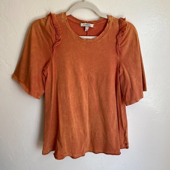 Anthropologie Eri+Ali Ruffle Swing Tee Peach Burnout / Stonewash - Picture 2 of 9